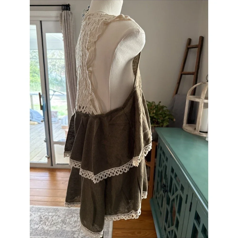 Hayden Los Angeles Sleveless Boho Ruffle Olive Green Hi Lo Top Med - Picture 6 of 10